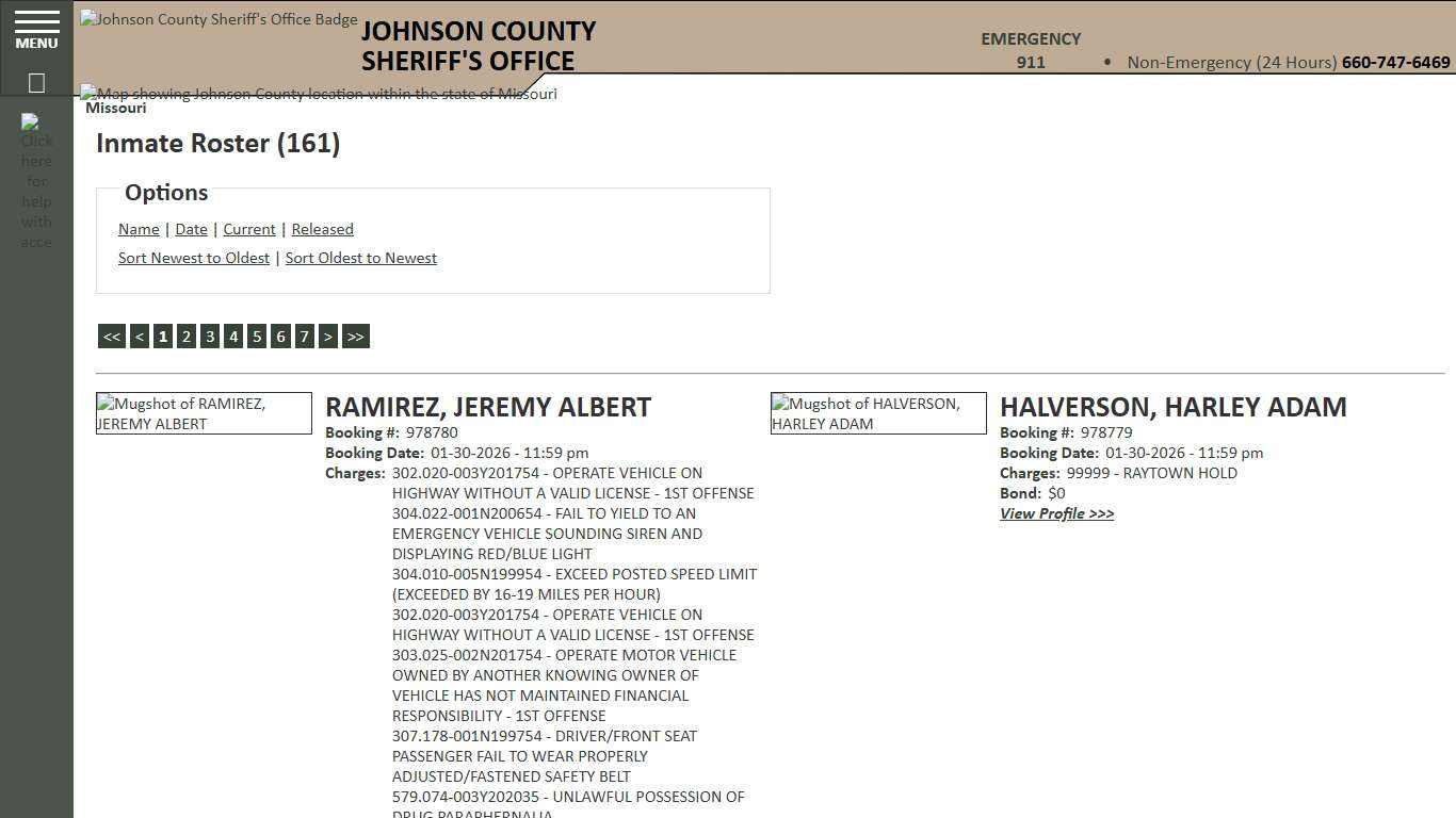 Inmate Roster - Current Inmates Booking Date Descending - Johnson County Sheriff MO