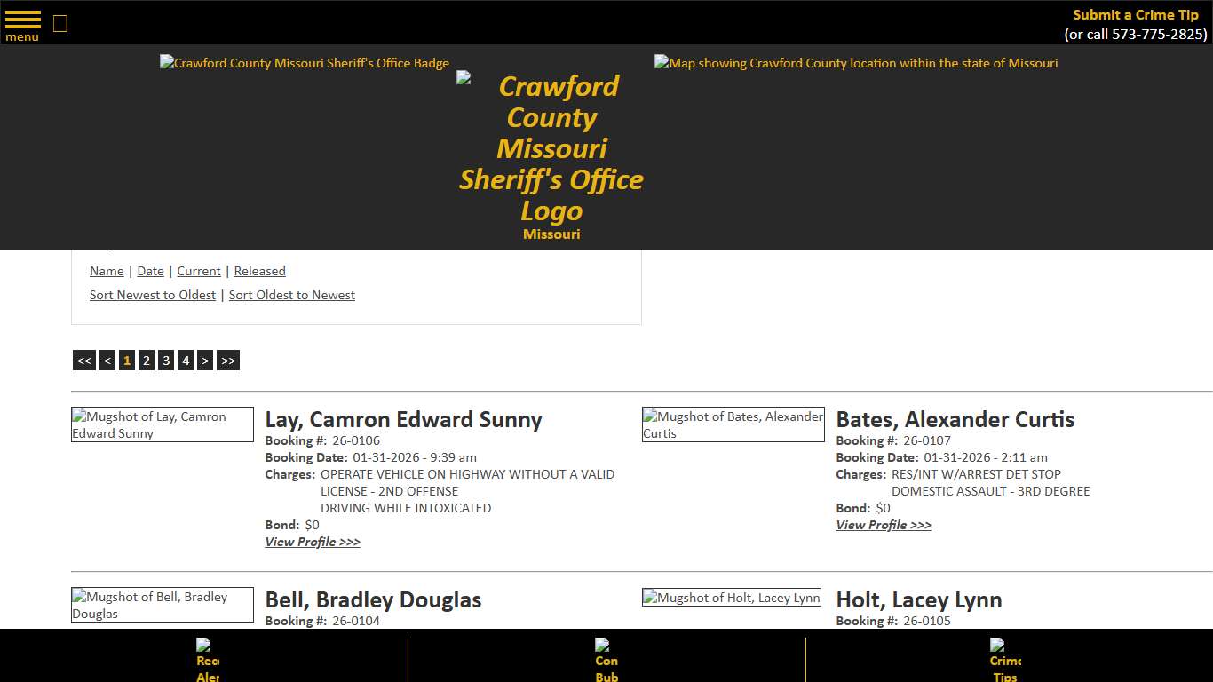 Inmate Roster - Current Inmates Booking Date Descending - Crawford County Sheriff MO